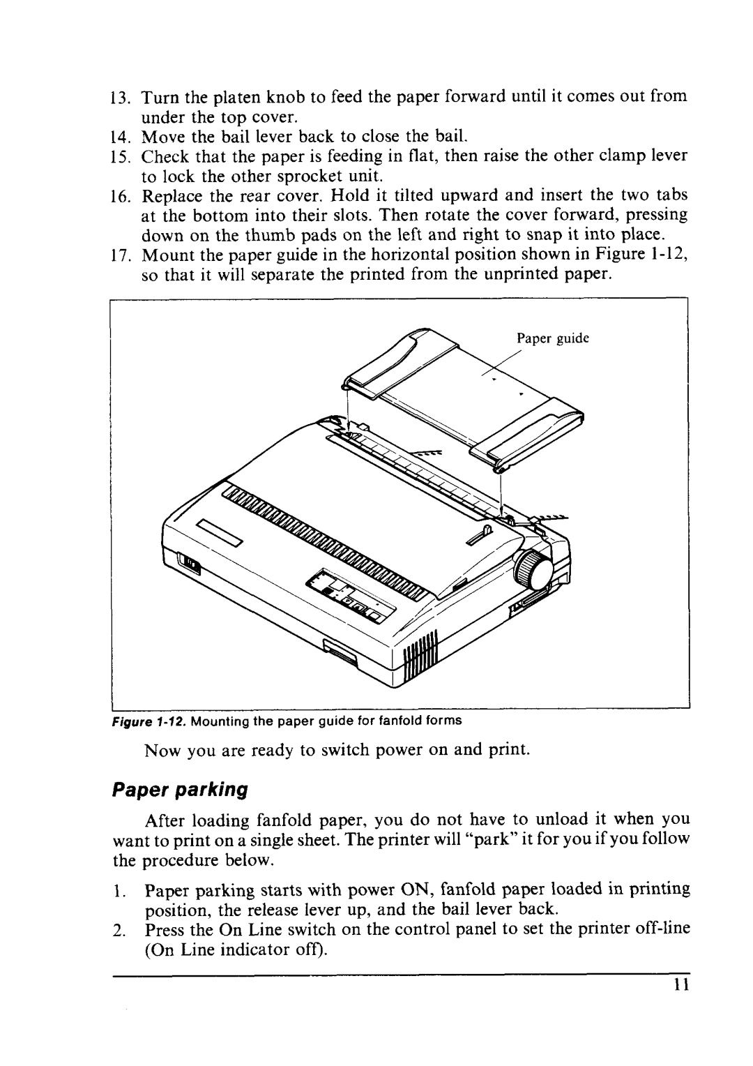 Star Micronics LC24-10 user manual Paper parking, Figure I-12. Mounting the paper guide tor tantola forms 