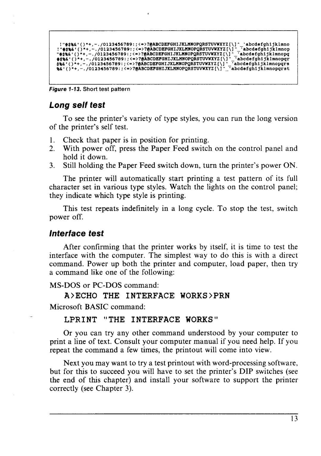 Star Micronics LC24-10 user manual Long self test, Interface test 