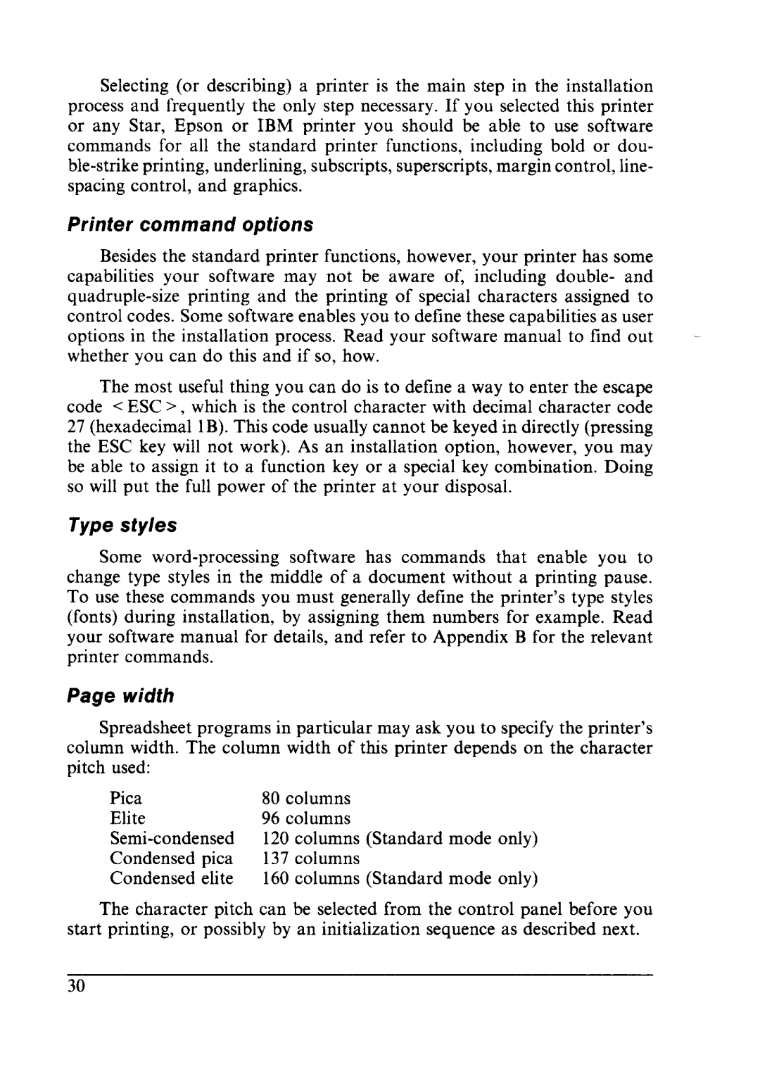 Star Micronics LC24-10 user manual Printer command options, Type styles 