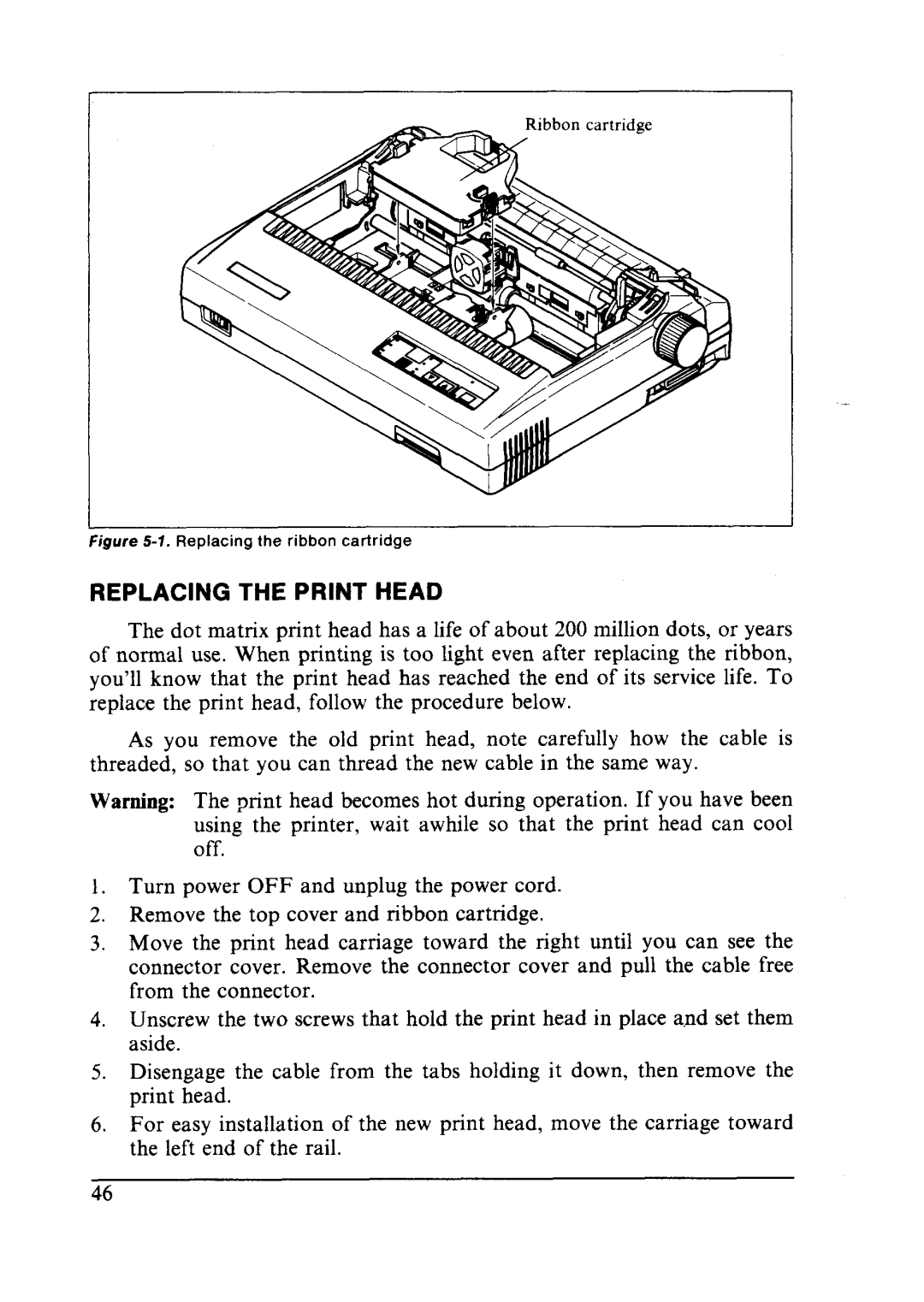 Star Micronics LC24-10 user manual Replacing the Print Head 