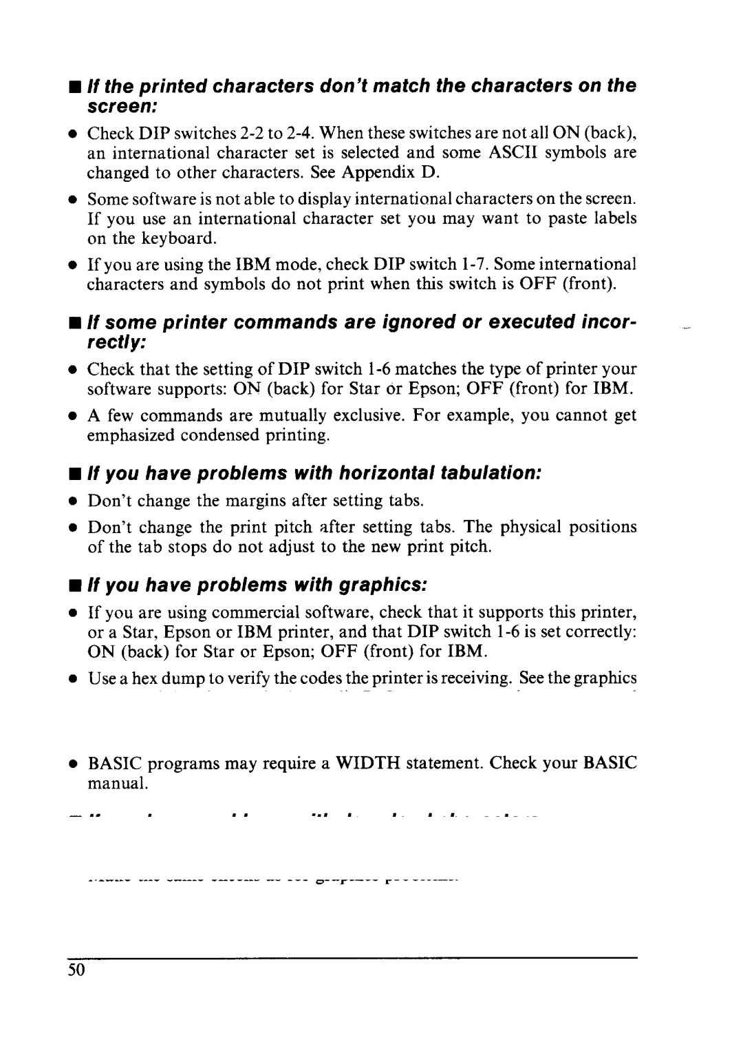 Star Micronics LC24-10 If the printed characters don’t match the characters on, Screen, If you have problems with graphics 