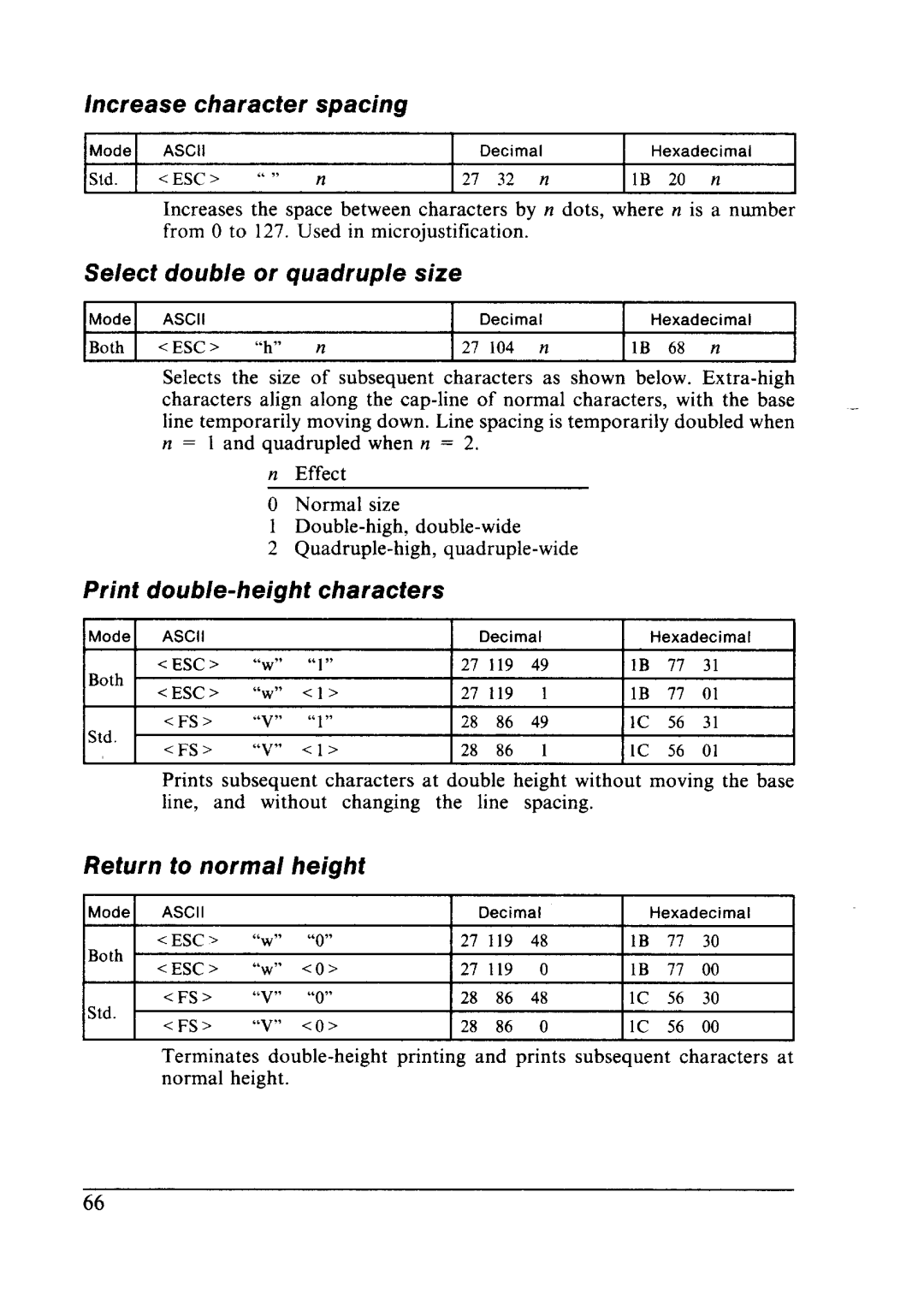 Star Micronics LC24-10 Increase character Spacing, Select double or quadruple size, Print Double-height Characters 