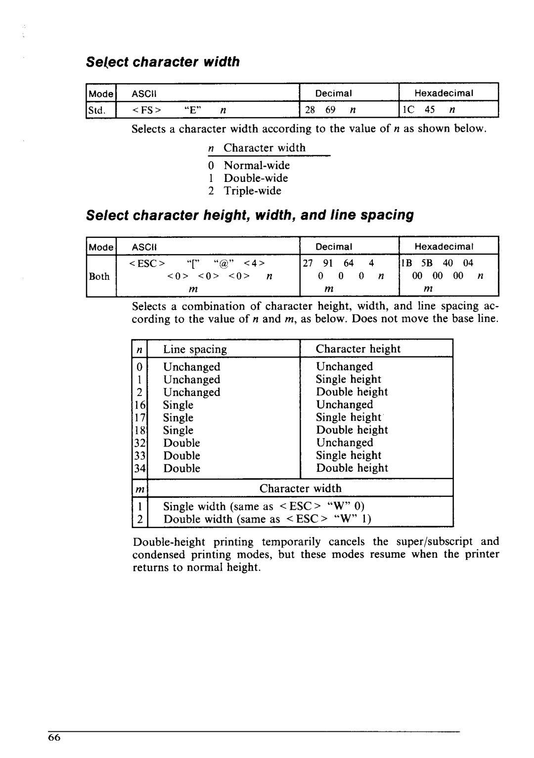 Star Micronics LC24-10 user manual Select Character, Width 