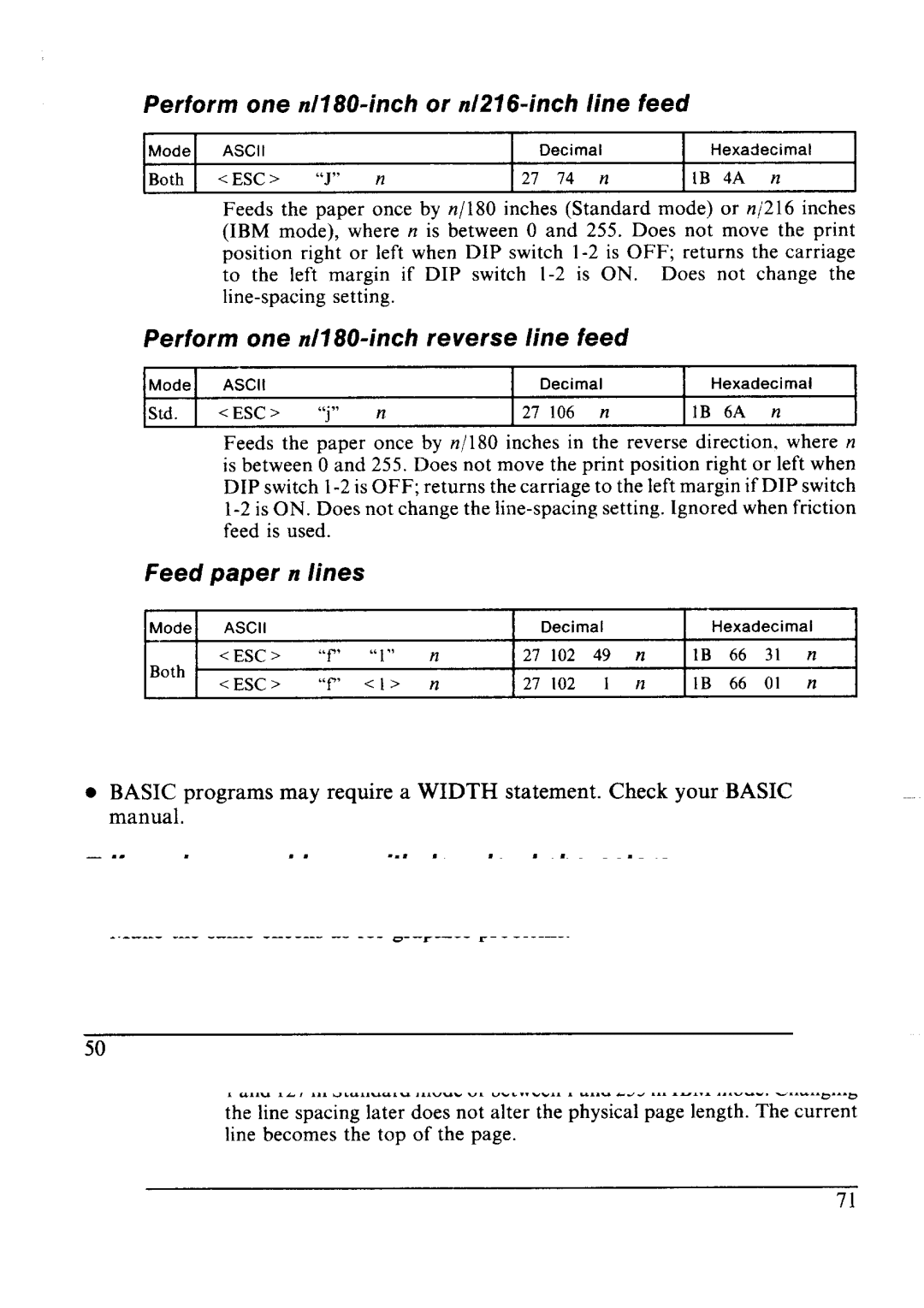 Star Micronics LC24-10 user manual Perform one n/180-inch or n/276-inch line feed, Perform one nl7804nch reverse line feed 