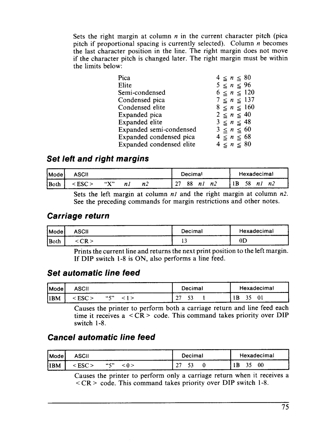 Star Micronics LC24-10 user manual Set left and right margins, 27 88 nl 