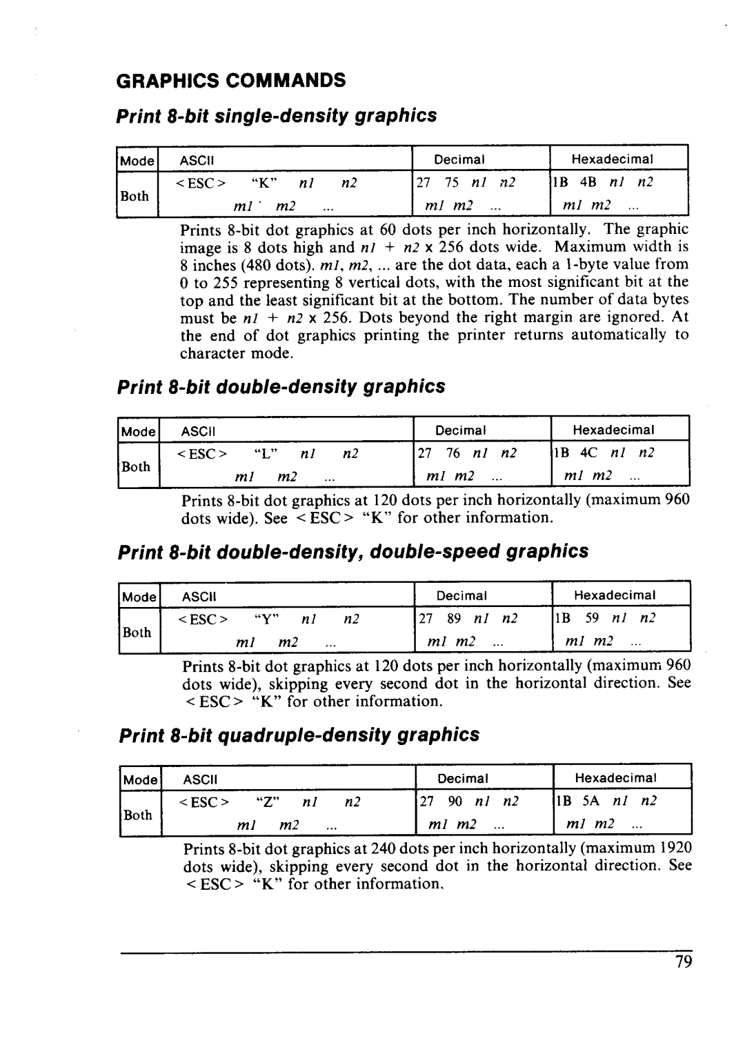 Star Micronics LC24-10 user manual Print 8-M, Print b-bit double-density graphics, Sing/e-density Graphics 