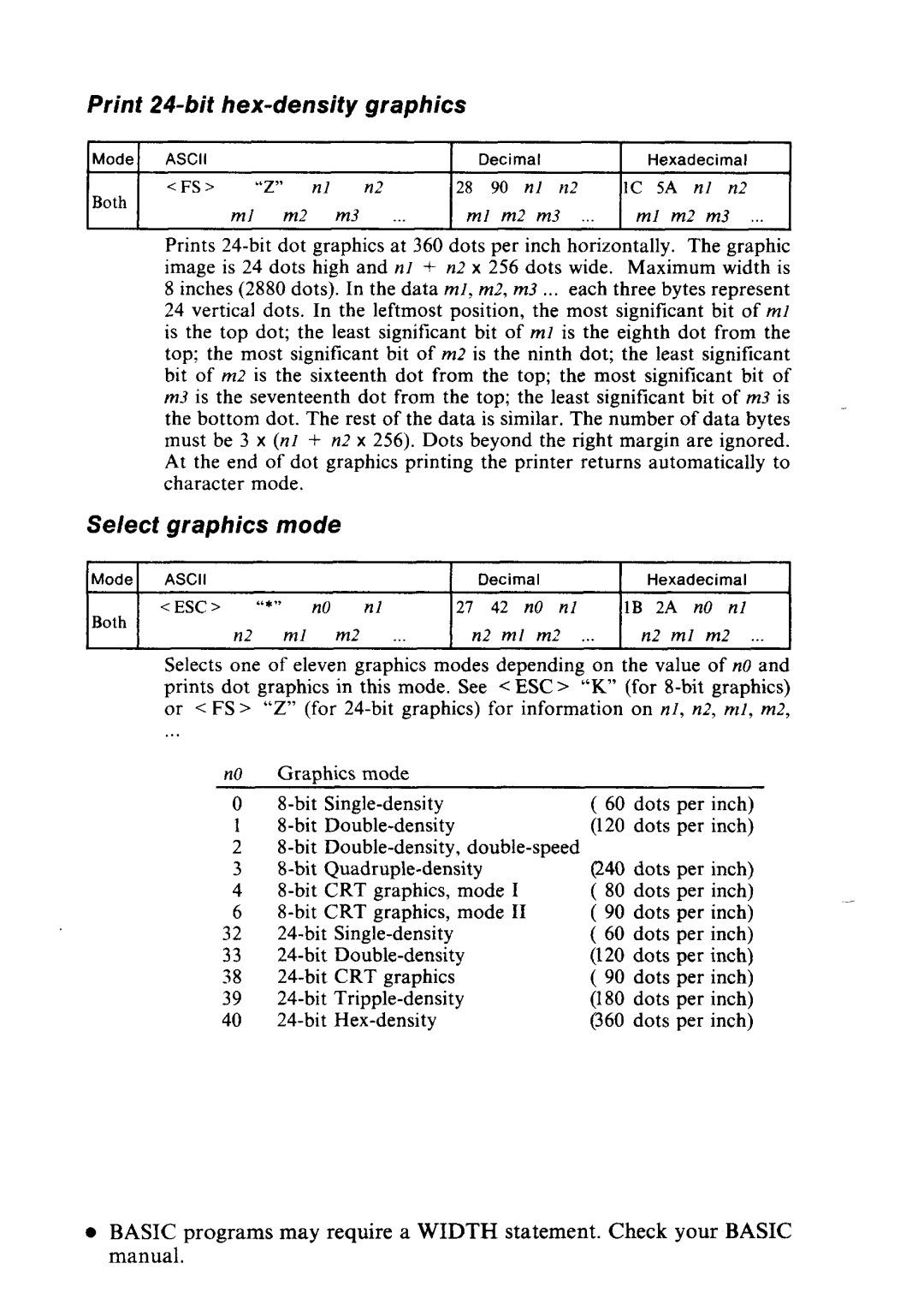 Star Micronics LC24-10 user manual Print 24bit hex-density graphics, Select graphics mode 