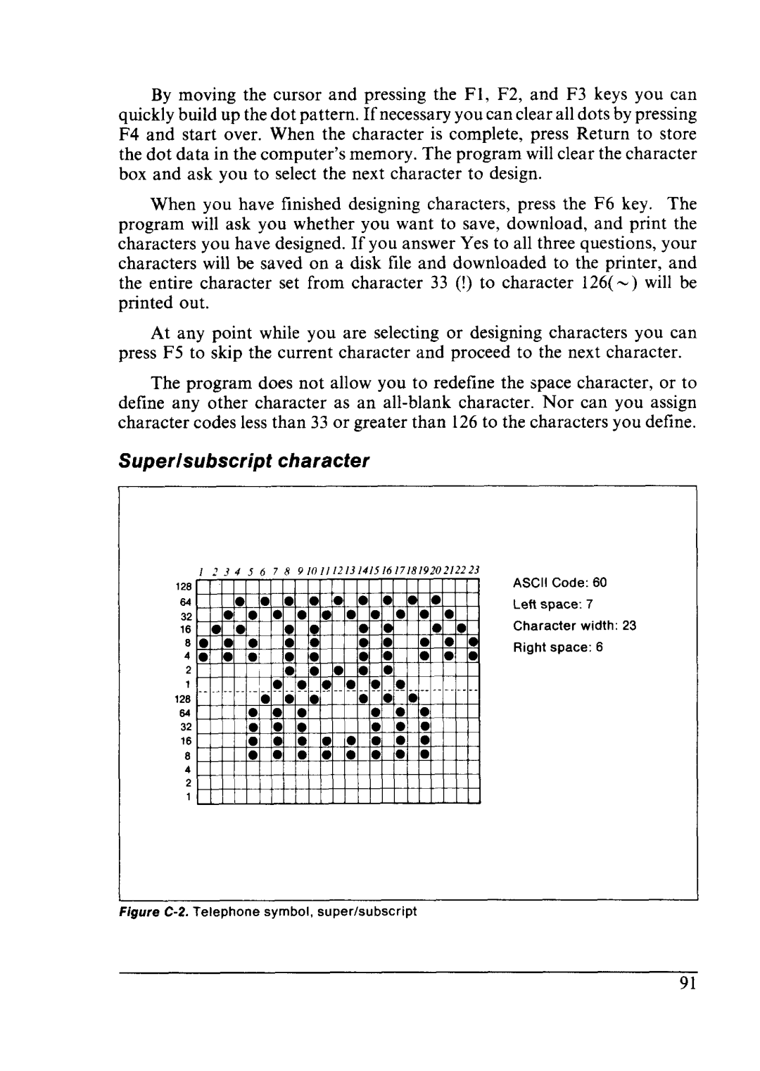 Star Micronics LC24-10 user manual Super/subscript character, Figure C-2. Telephone symbol, super/subscript 