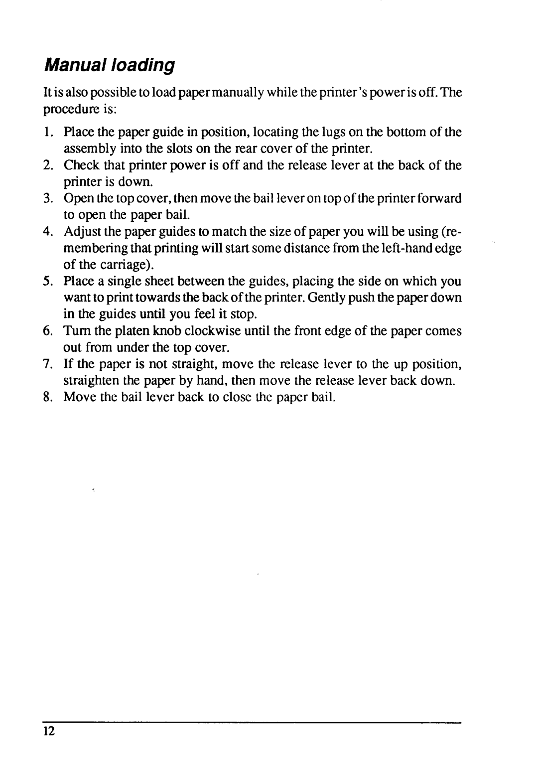 Star Micronics LC24-15 user manual Manual loading 