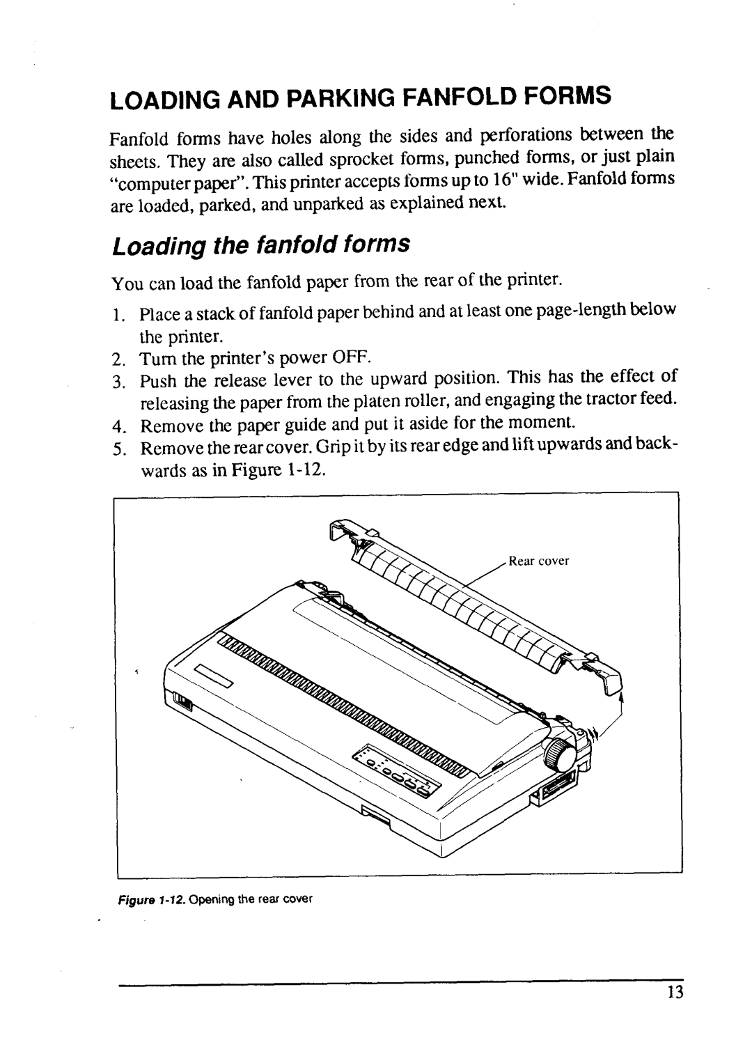 Star Micronics LC24-15 user manual Loading the fanfold forms, Loading and Parking Fanfold Forms 