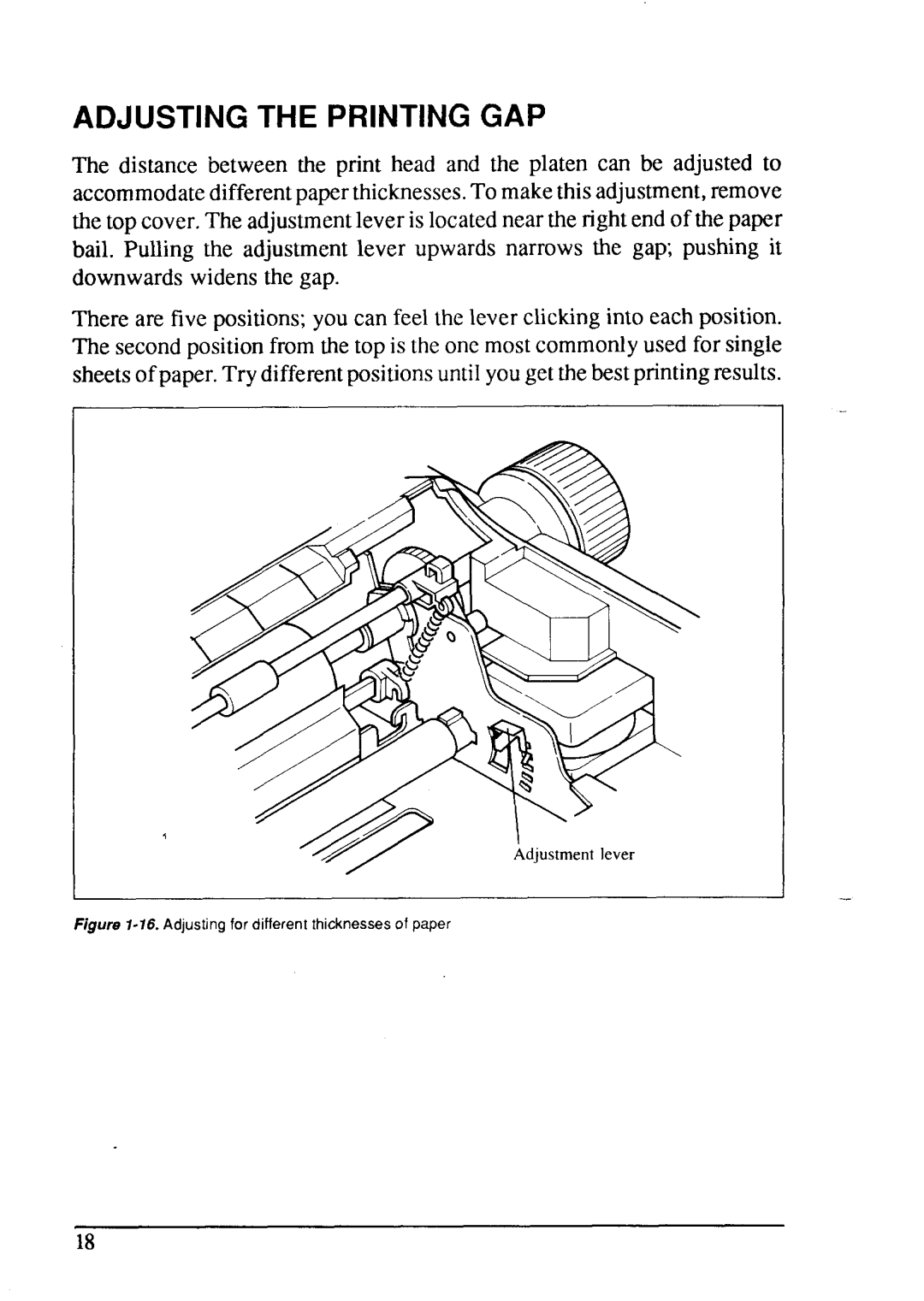 Star Micronics LC24-15 user manual Adjusting the Printing GAP, Adjusting for different thicknesses of paper 