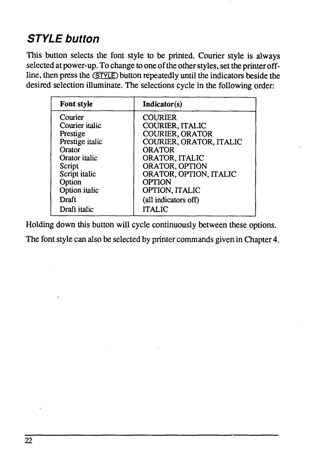 Star Micronics LC24-15 user manual Style button, Italic 