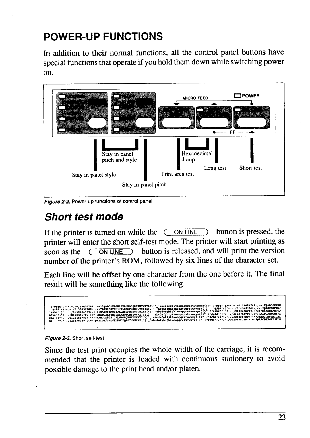 Star Micronics LC24-15 user manual POWER-UP Functions, Short self-test 