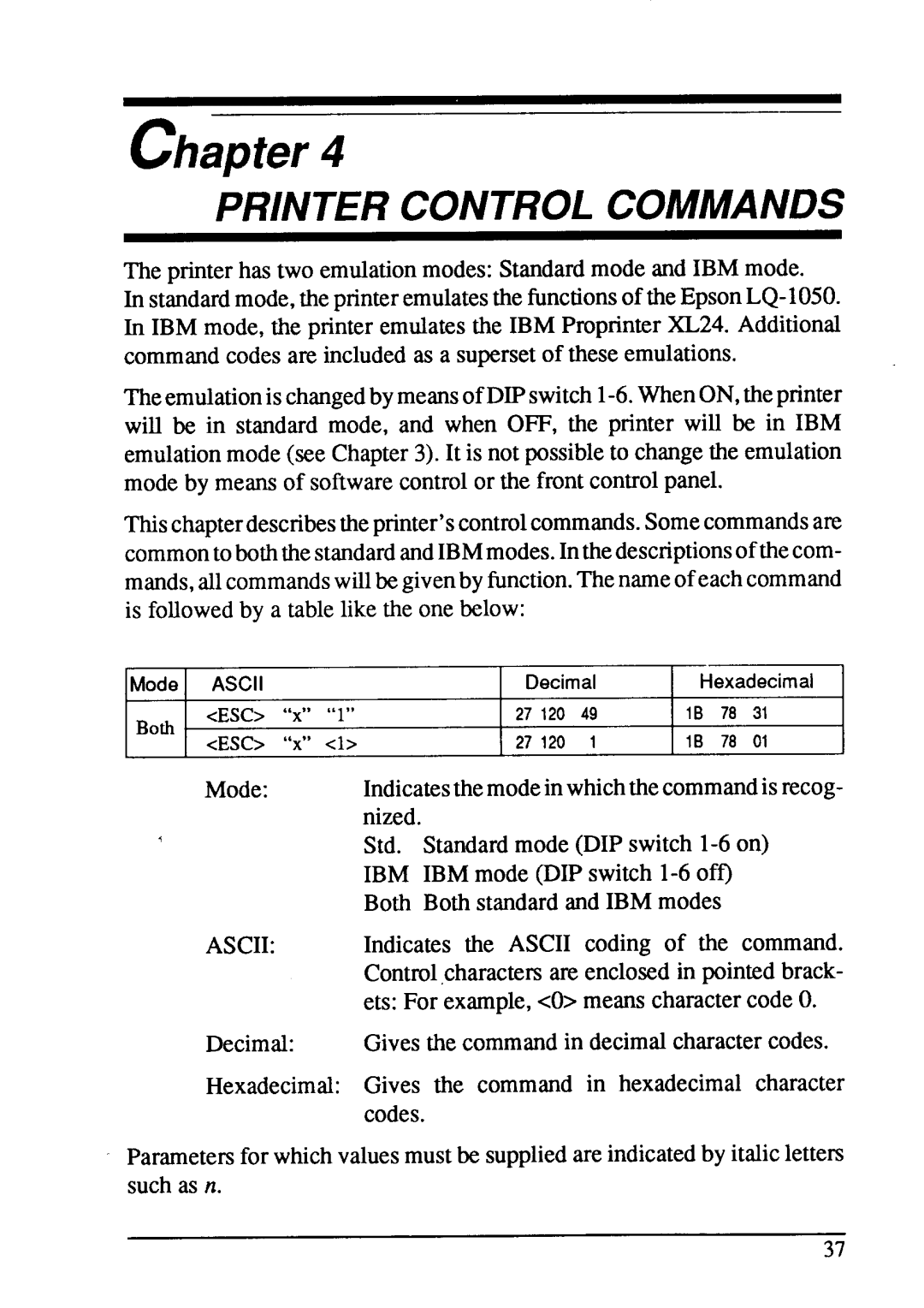 Star Micronics LC24-15 user manual Printer Control Commands 