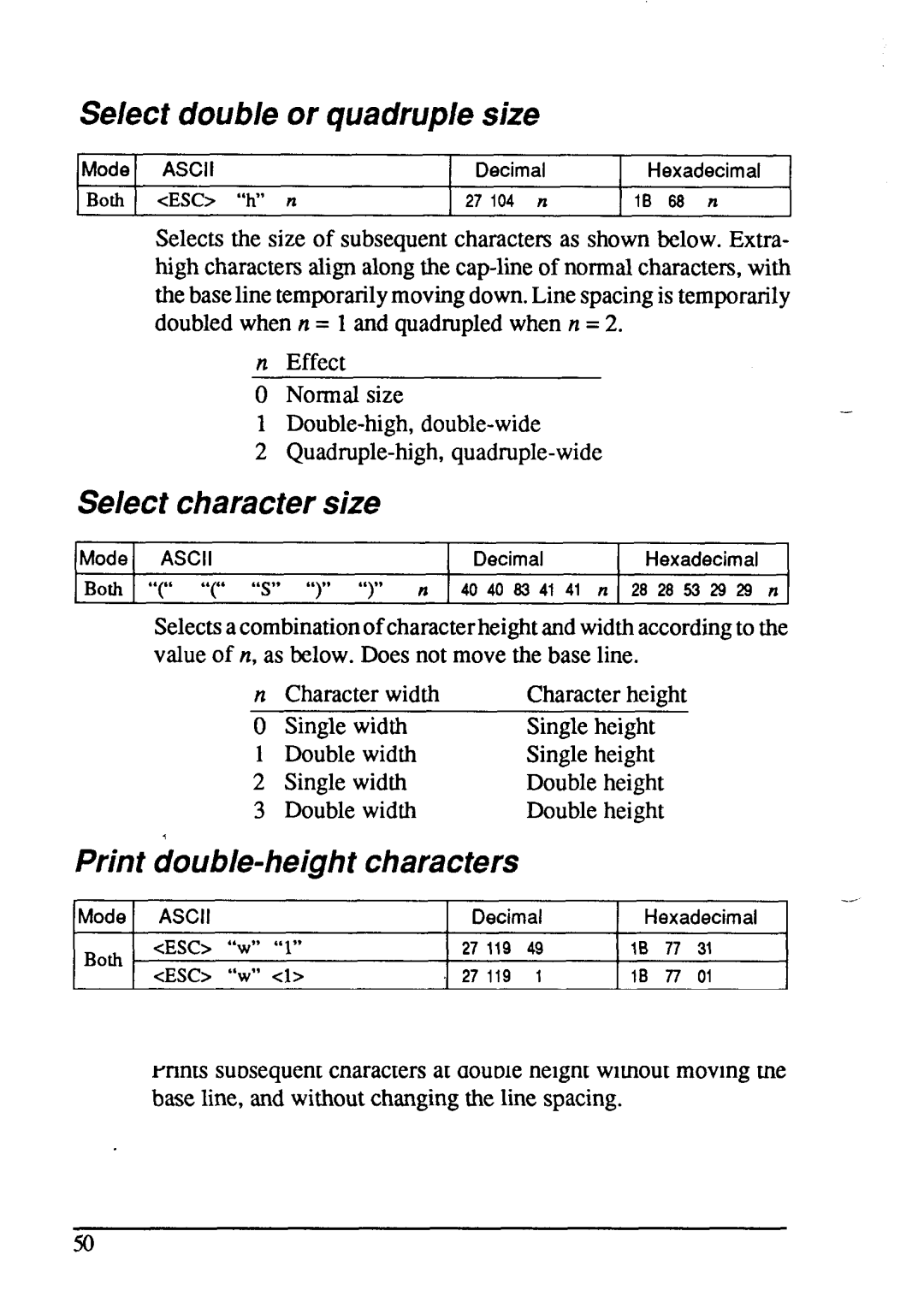 Star Micronics LC24-15 user manual Select double or quadruple size, Select character size, Print double-height characters 