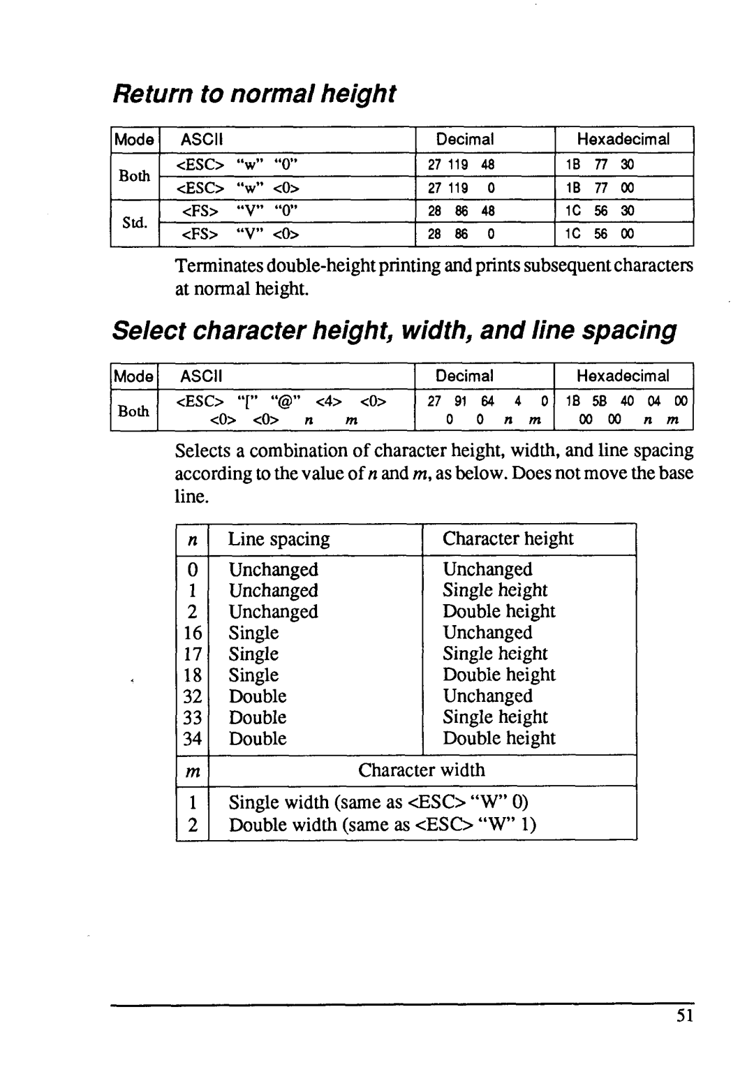 Star Micronics LC24-15 user manual Return to normal height, Select character height, width, and line spacing 