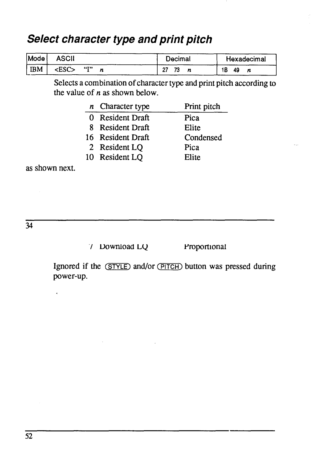 Star Micronics LC24-15 user manual Select character type and print pitch 