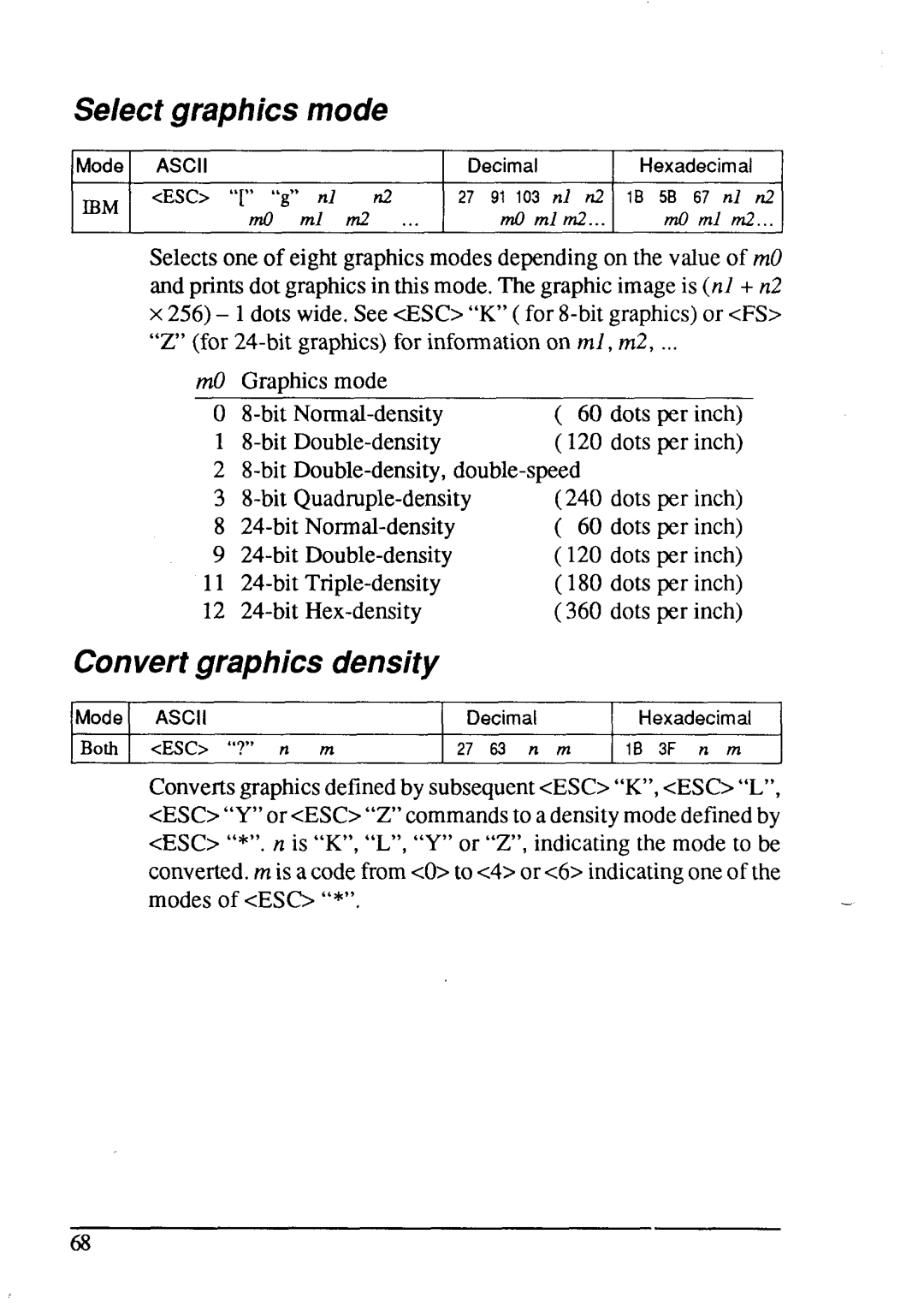 Star Micronics LC24-15 user manual Se/ect graphics mode, Convert graphics Density 