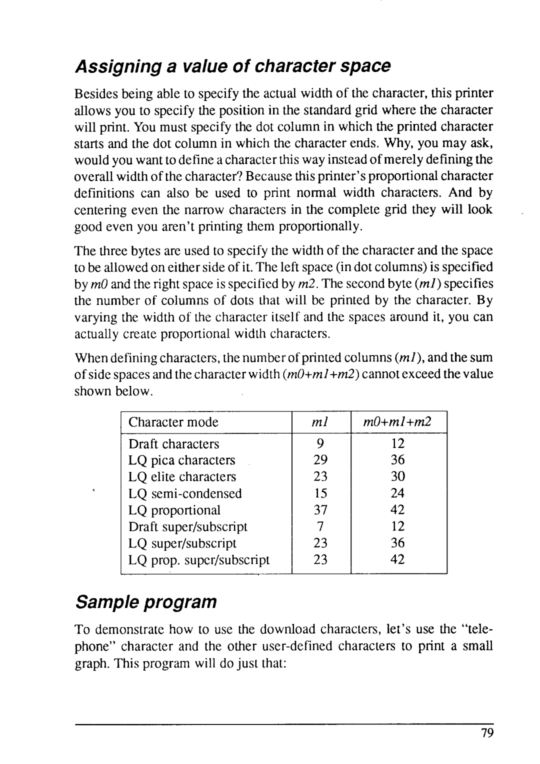 Star Micronics LC24-15 user manual Assigning a value of character space, Program 