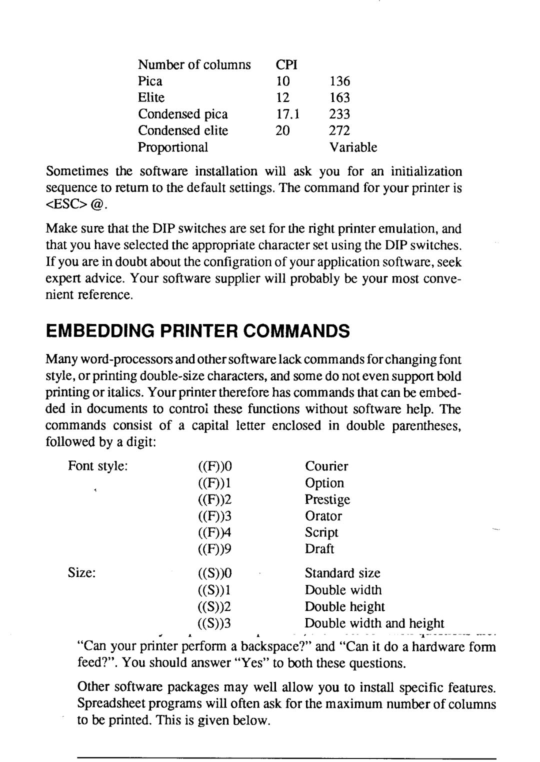 Star Micronics LC24-15 user manual Embedding Printer Commands 