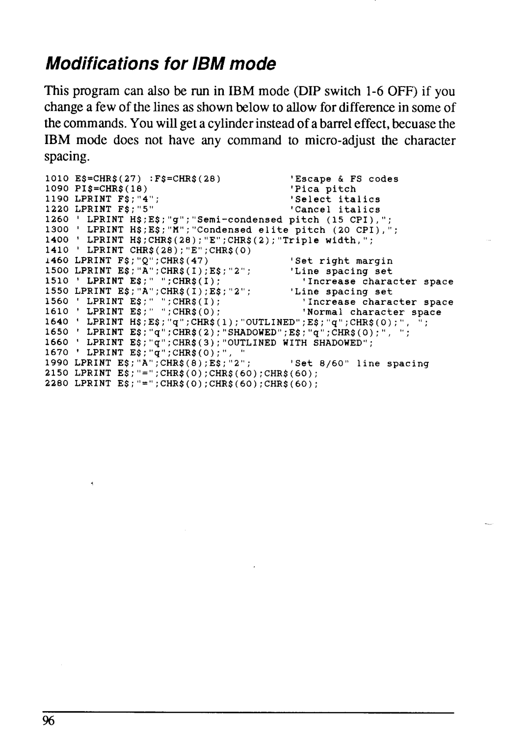 Star Micronics LC24-15 user manual Modifications for IBM mode 