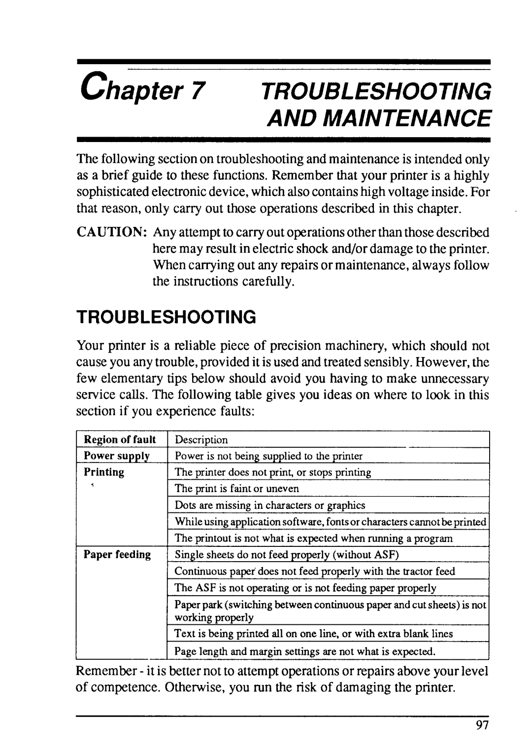 Star Micronics LC24-15 user manual Troubleshooting And Maintenance 