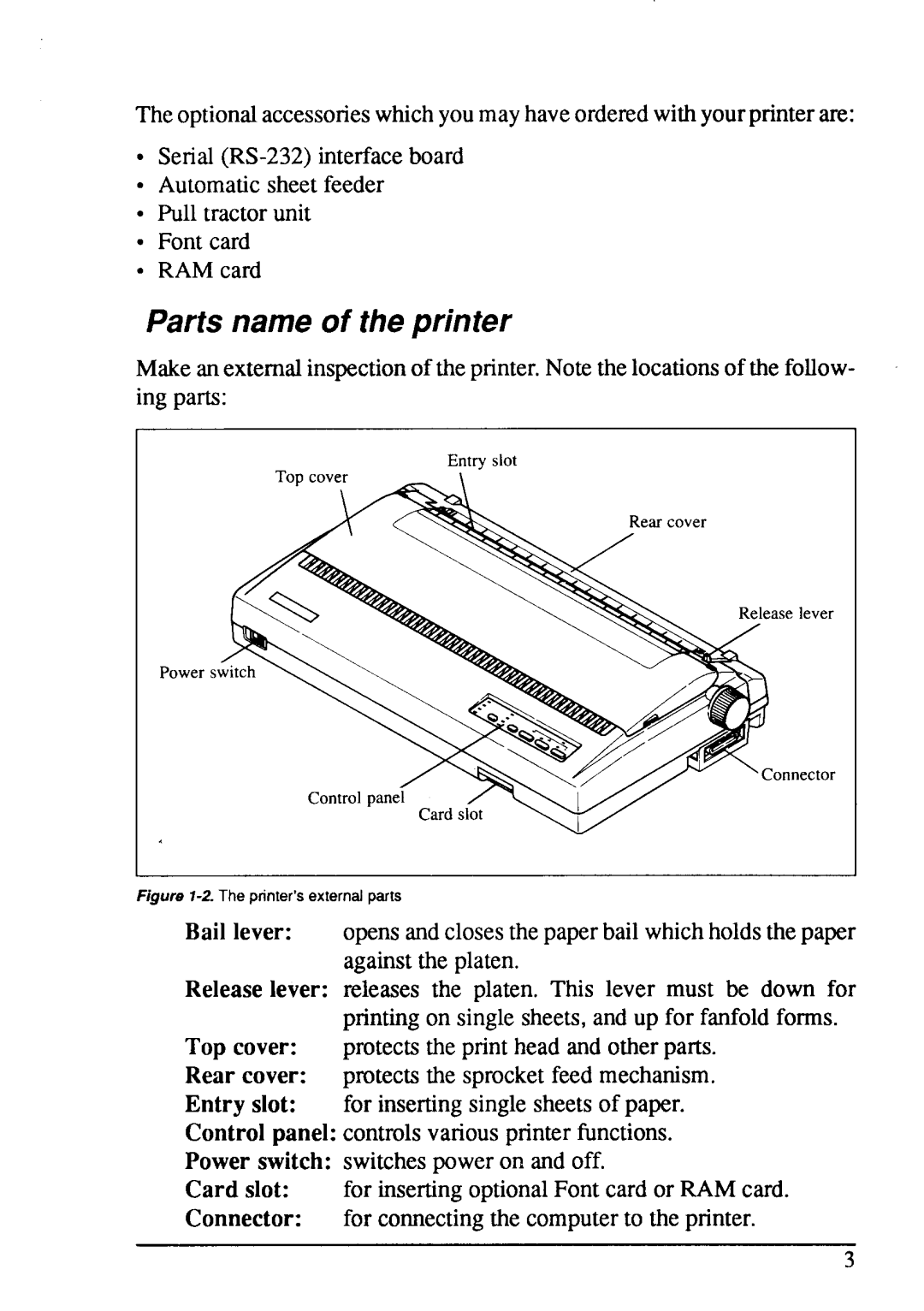 Star Micronics LC24-15 user manual Parts name of the printer 