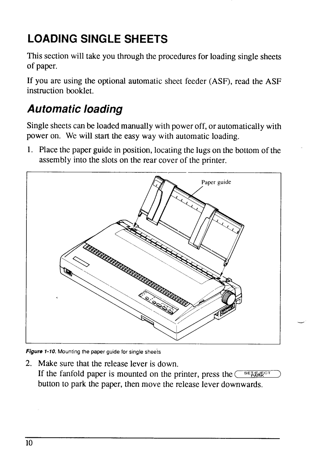 Star Micronics LC24-15 user manual Loading Single Sheets, Automatic loading 