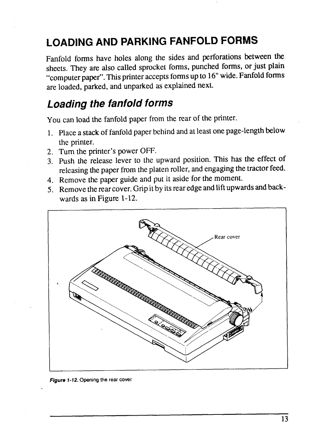 Star Micronics LC24-15 user manual Loading the fanfold forms, Loading And Parking Fanfold Forms 
