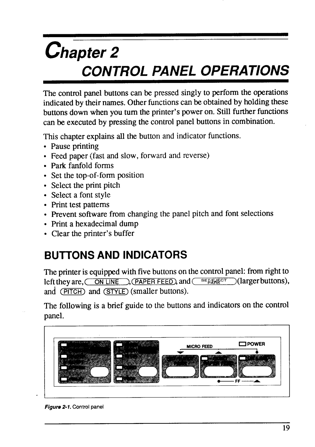 Star Micronics LC24-15 user manual Buttons And Indicators, chapter, Control Panel Operations 