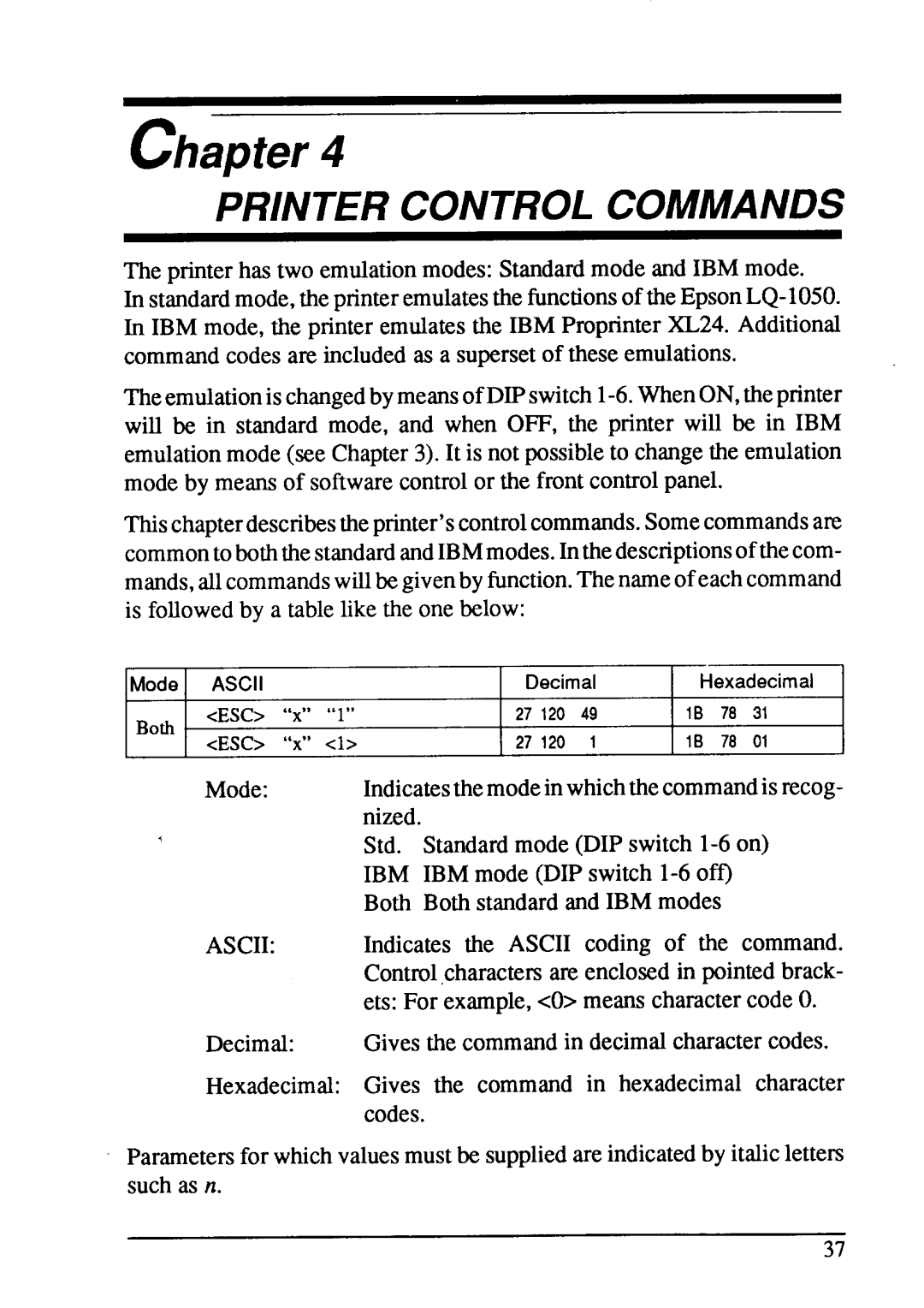 Star Micronics LC24-15 user manual chapter, Printer Control Commands 
