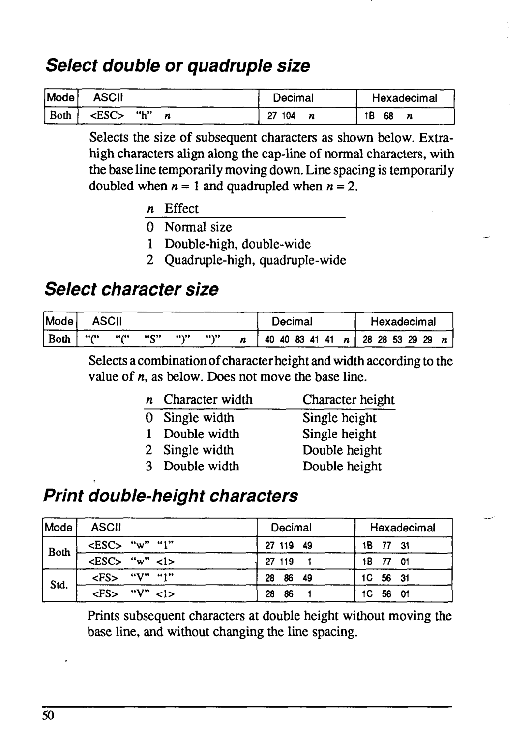Star Micronics LC24-15 user manual Select double or quadruple size, Select character size, Print double-height characters 