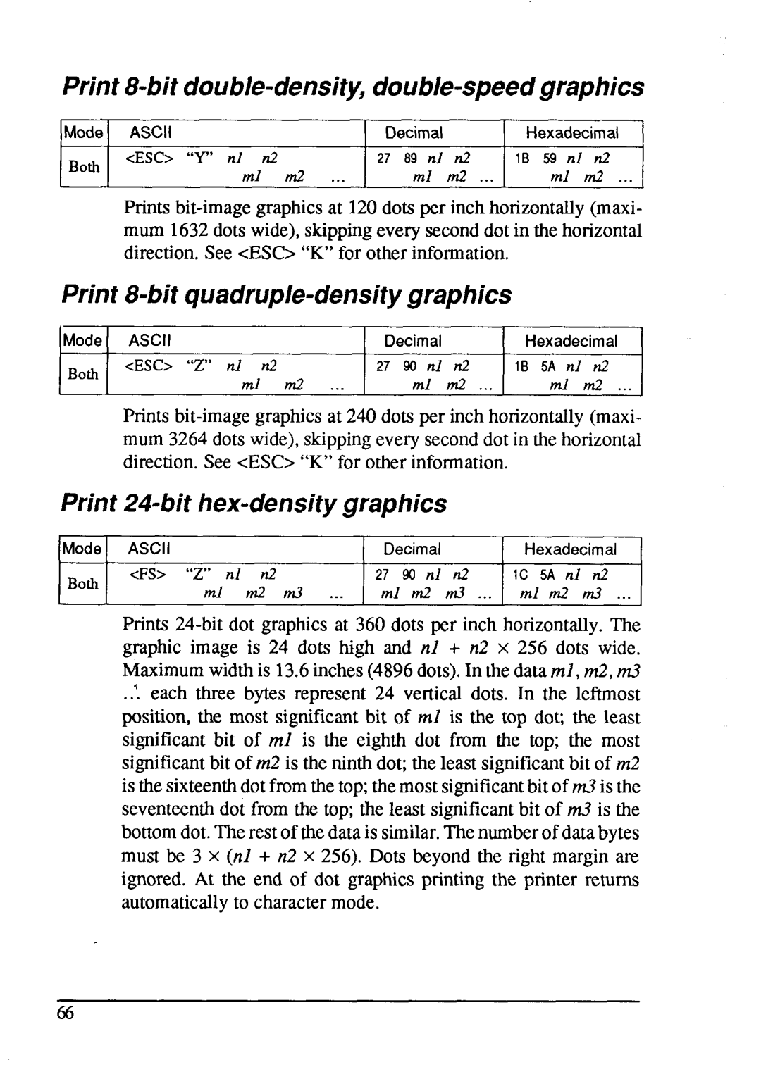 Star Micronics LC24-15 Print 8-bit double-density, double-speed graphics, Print 8-bit quadruple-density graphics 