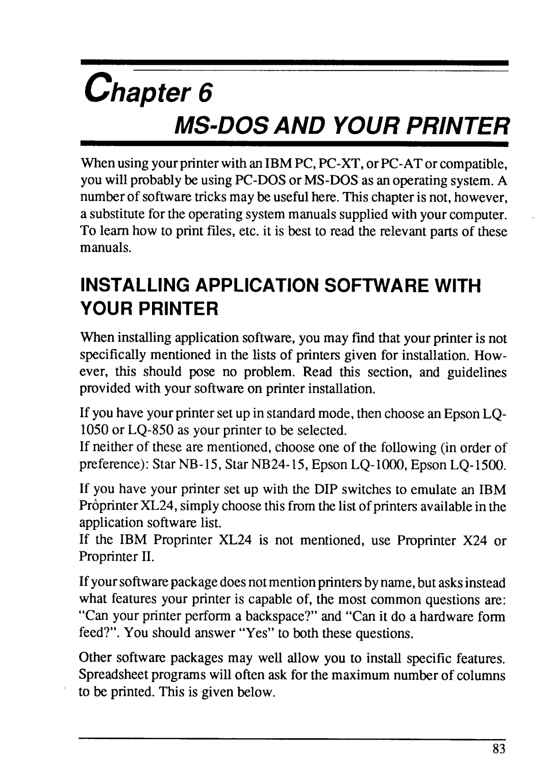 Star Micronics LC24-15 user manual Chapter, Ms-Dos And Your Printer, Installing Application Software With Your Printer 