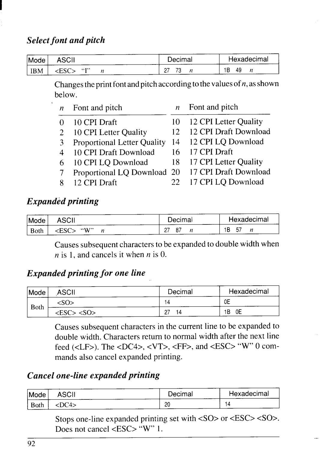 Star Micronics LC24-20 user manual Expanded printing for one line, Cancel one-line expanded printing 