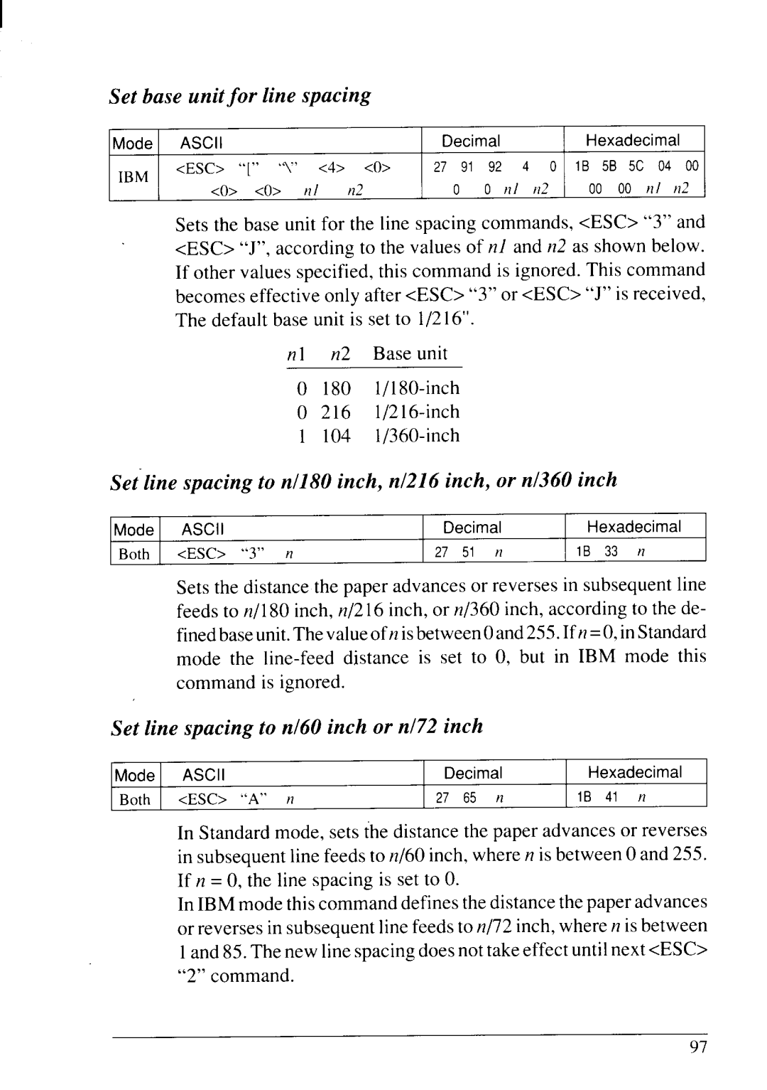 Star Micronics LC24-20 user manual Set base unitfor line spacing, Setline spacing to nl180 inch, n1216inch, or n1360inch 