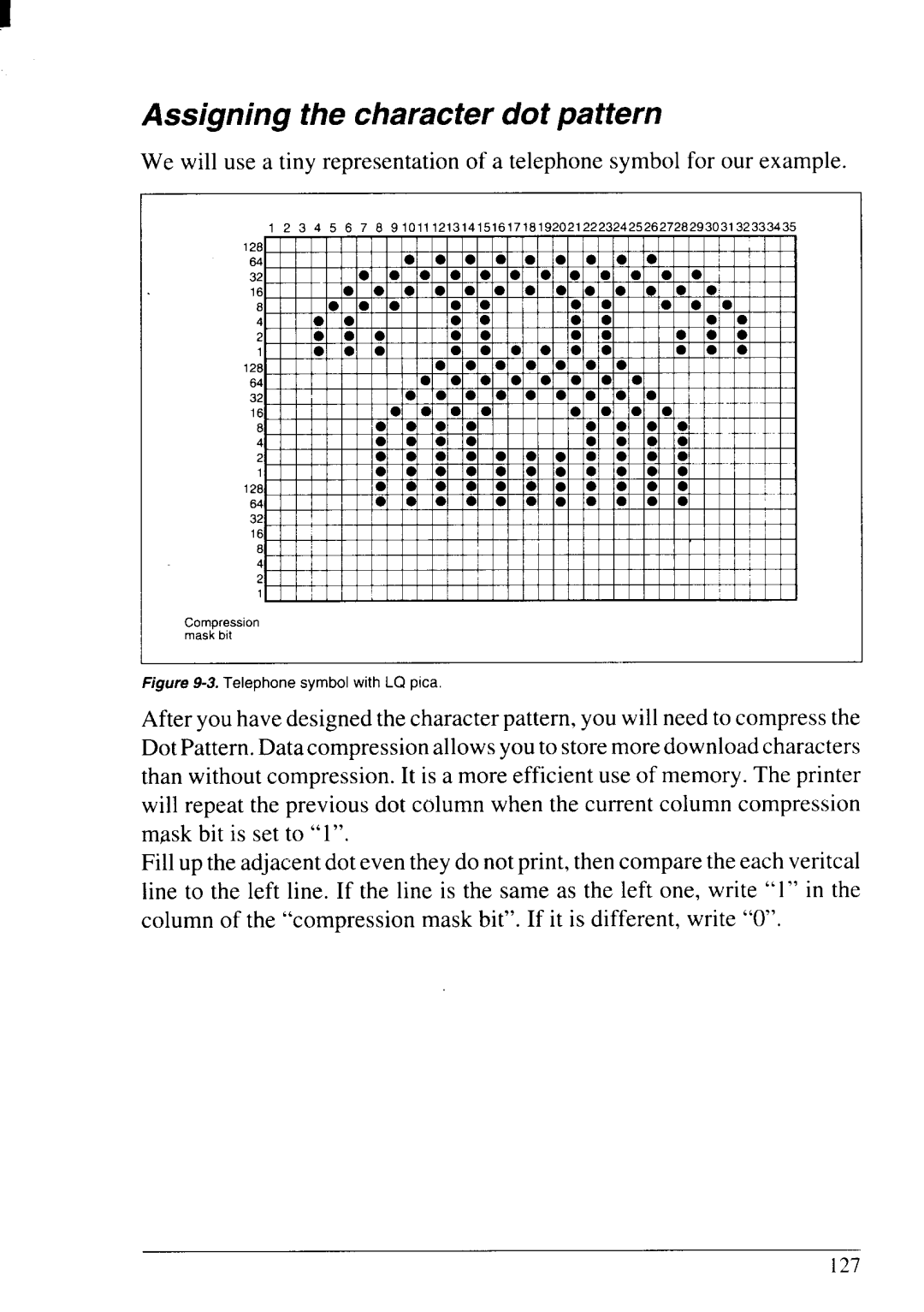 Star Micronics LC24-20 user manual Assigning the character dot pattern, Telephone symbol with LQ pica 