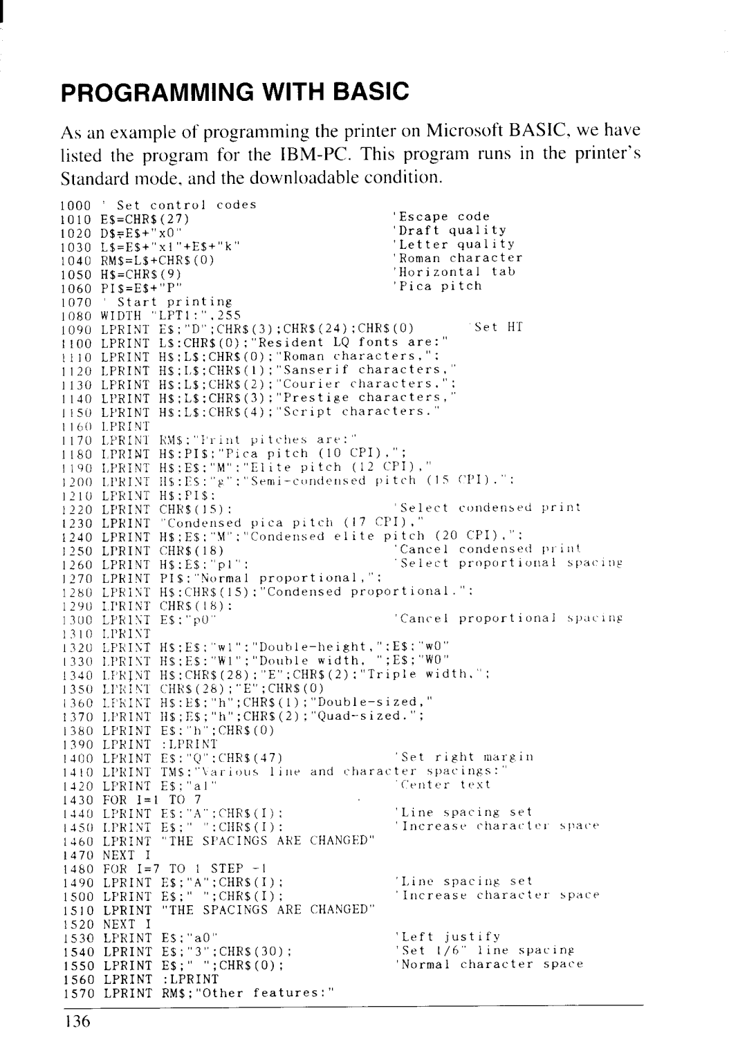 Star Micronics LC24-20 user manual Programming with Basic, 1310 1320 