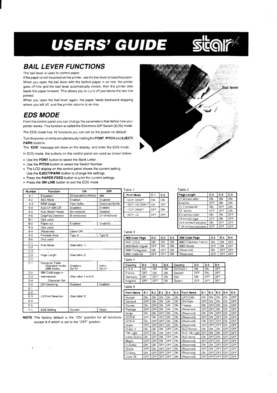 Star Micronics LC24-20 user manual Bail Lever Functions 