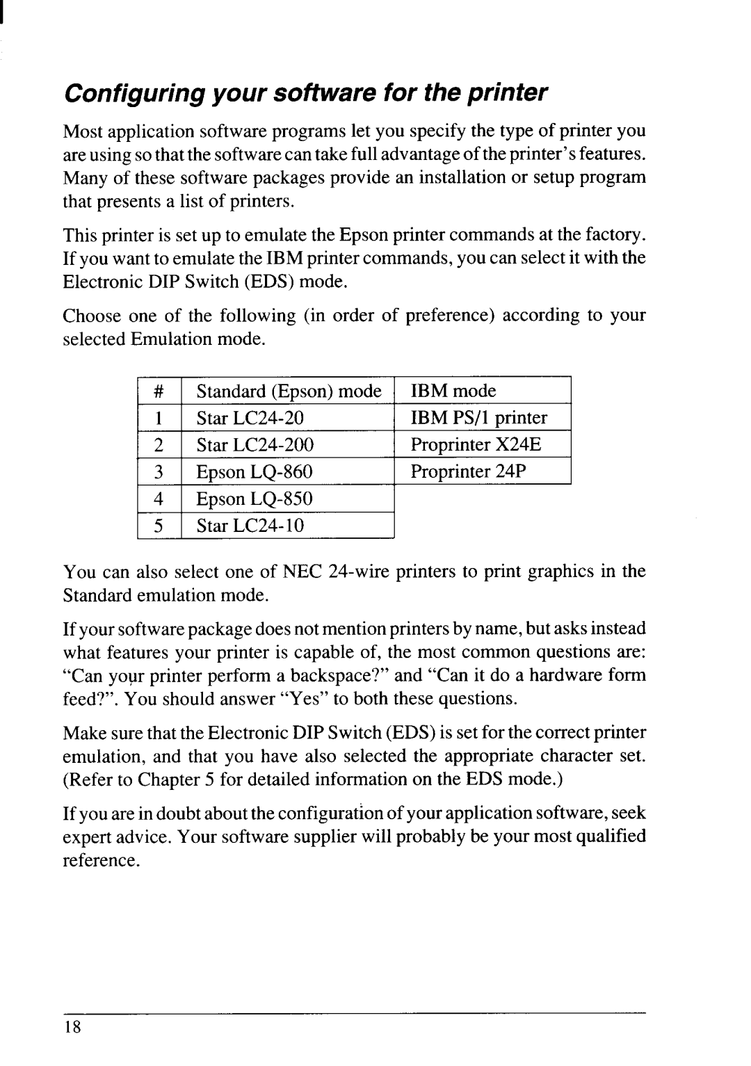 Star Micronics LC24-20 user manual Configuring your software for the printer 