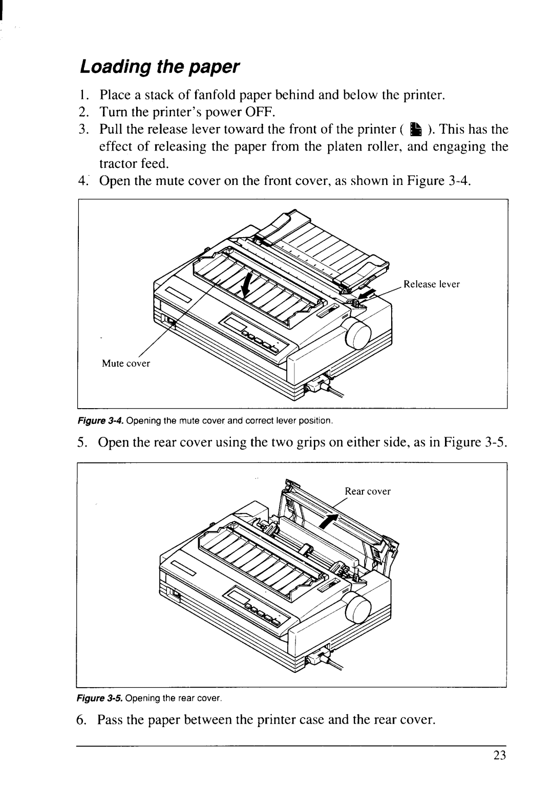 Star Micronics LC24-20 user manual Loading the paper, Opening the mute cover and correct lever position 