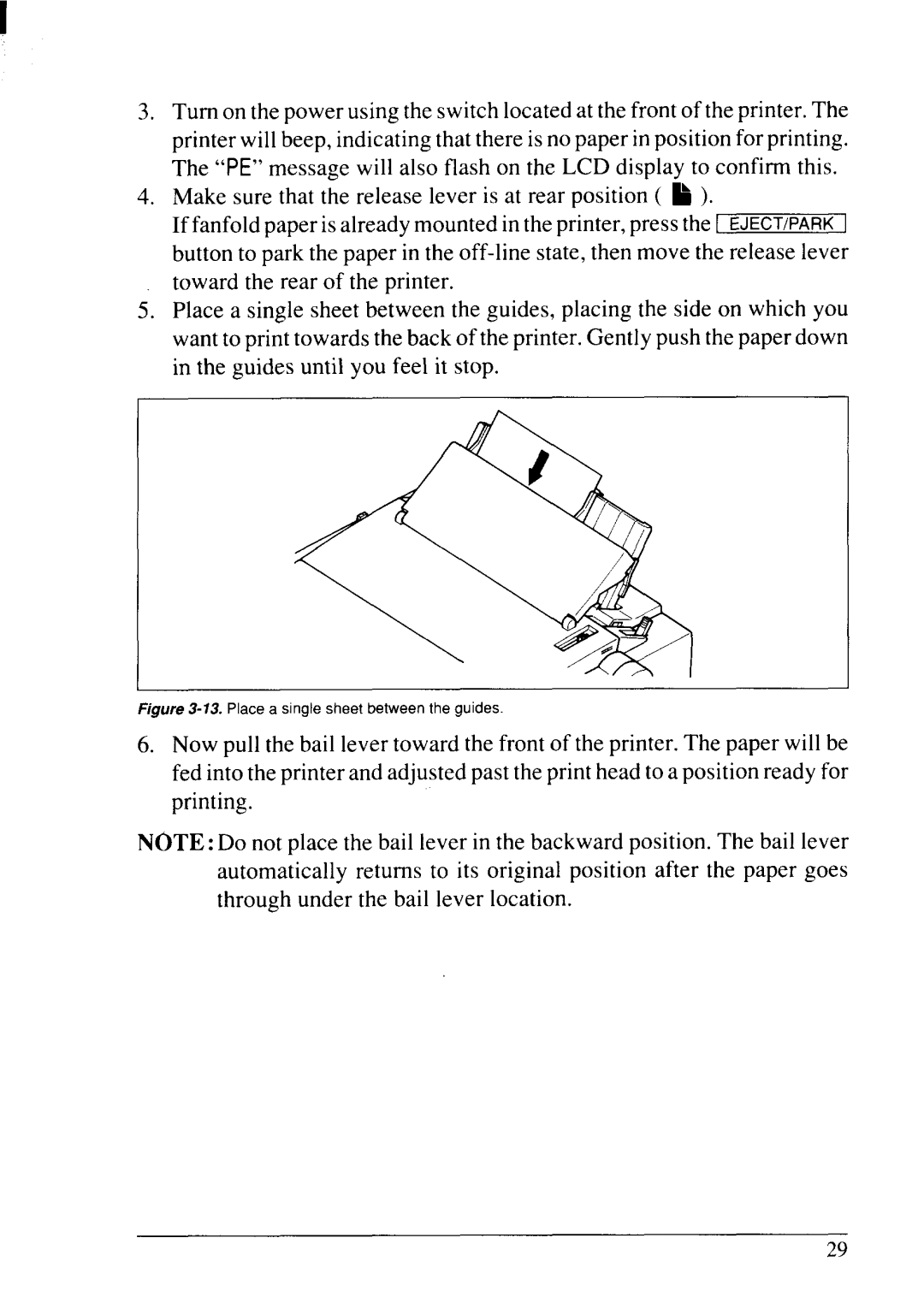 Star Micronics LC24-20 user manual Place a single sheet between the guides 