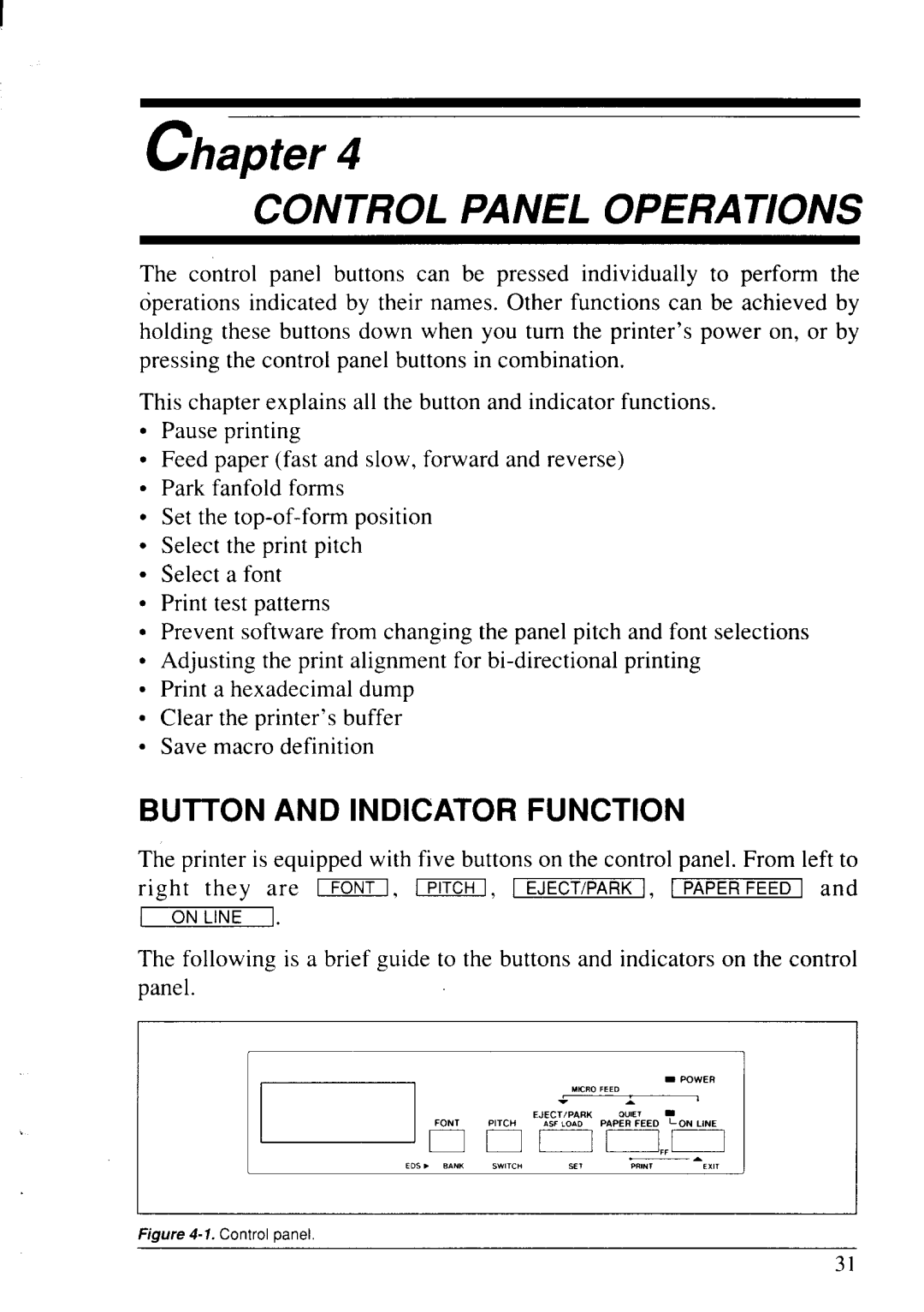 Star Micronics LC24-20 user manual Button and Indicator Function, ‘ONT‘lTCHn n mm 