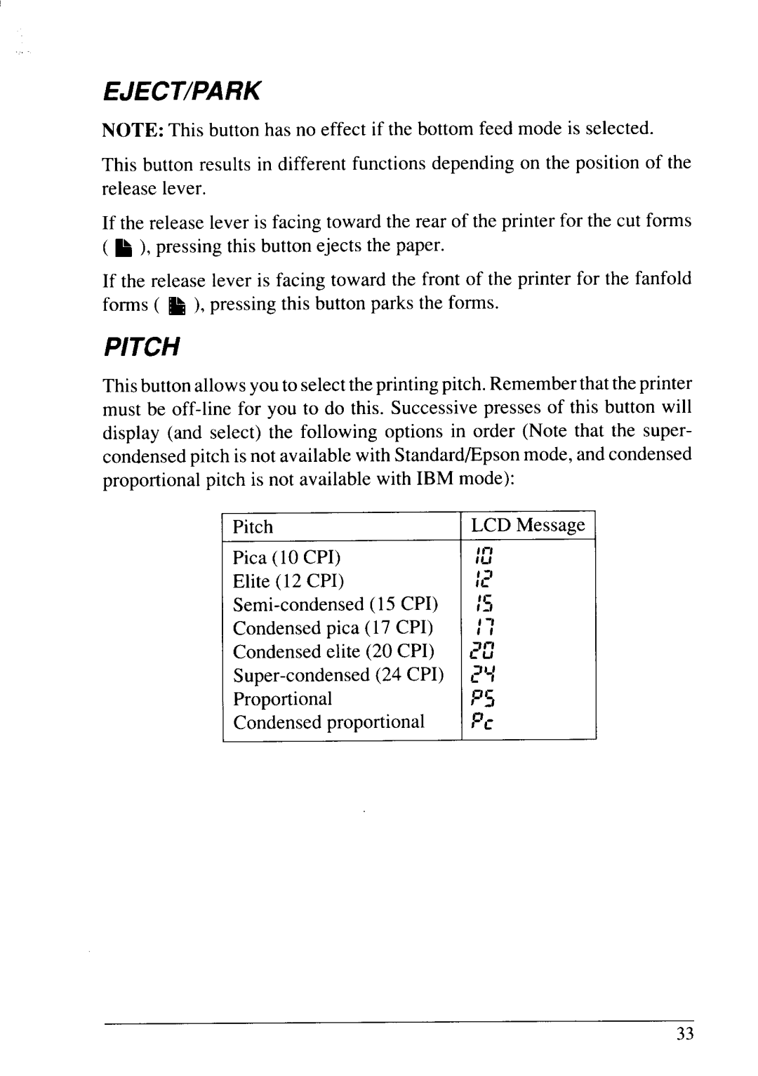 Star Micronics LC24-20 user manual Eject/Park 