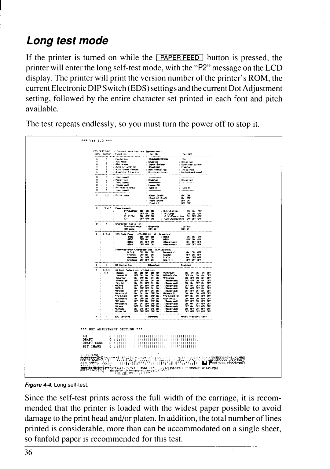 Star Micronics LC24-20 user manual Long test mode, Long self-test 