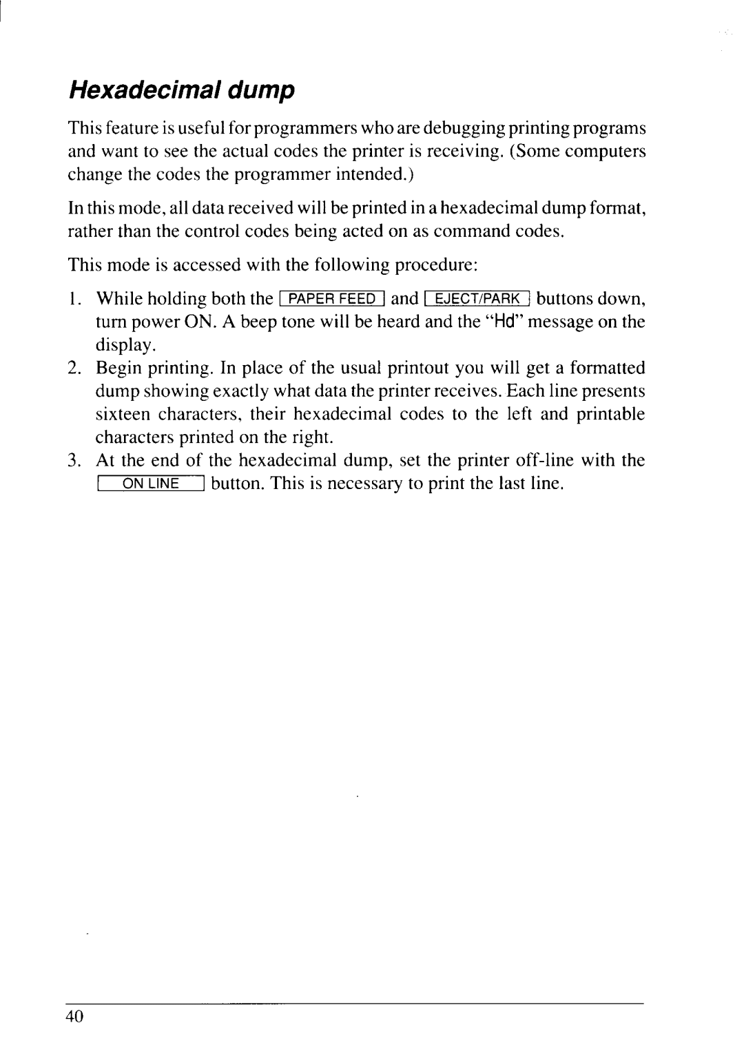 Star Micronics LC24-20 user manual Hexadecimal dump 