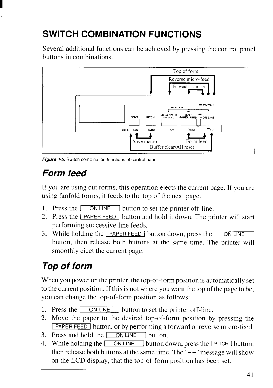 Star Micronics LC24-20 user manual Switch Combination Functions, Top of form 