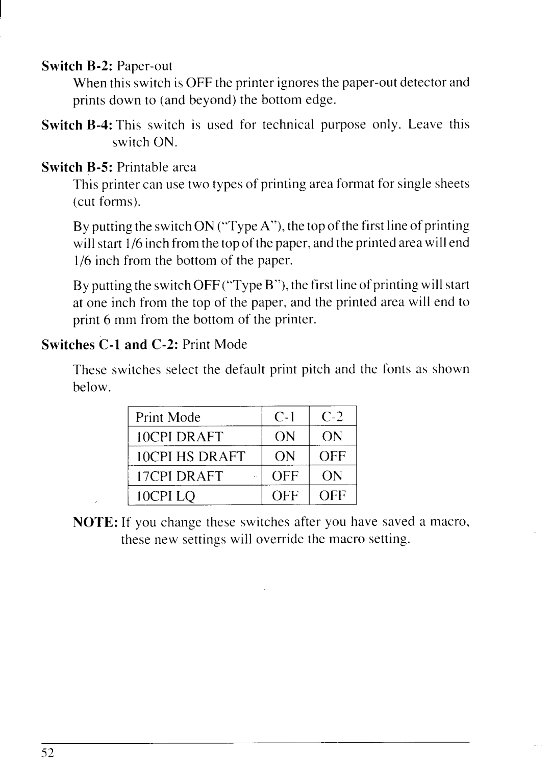 Star Micronics LC24-20 user manual Switch B-2 Paper-out 