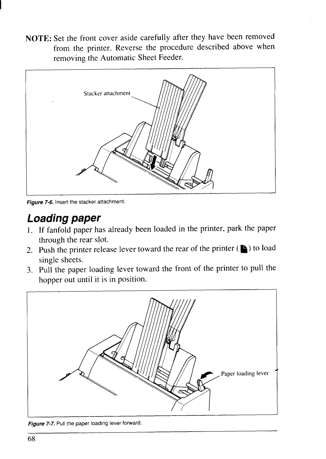 Star Micronics LC24-20 user manual Loading paper, Insert the stacker attachment 