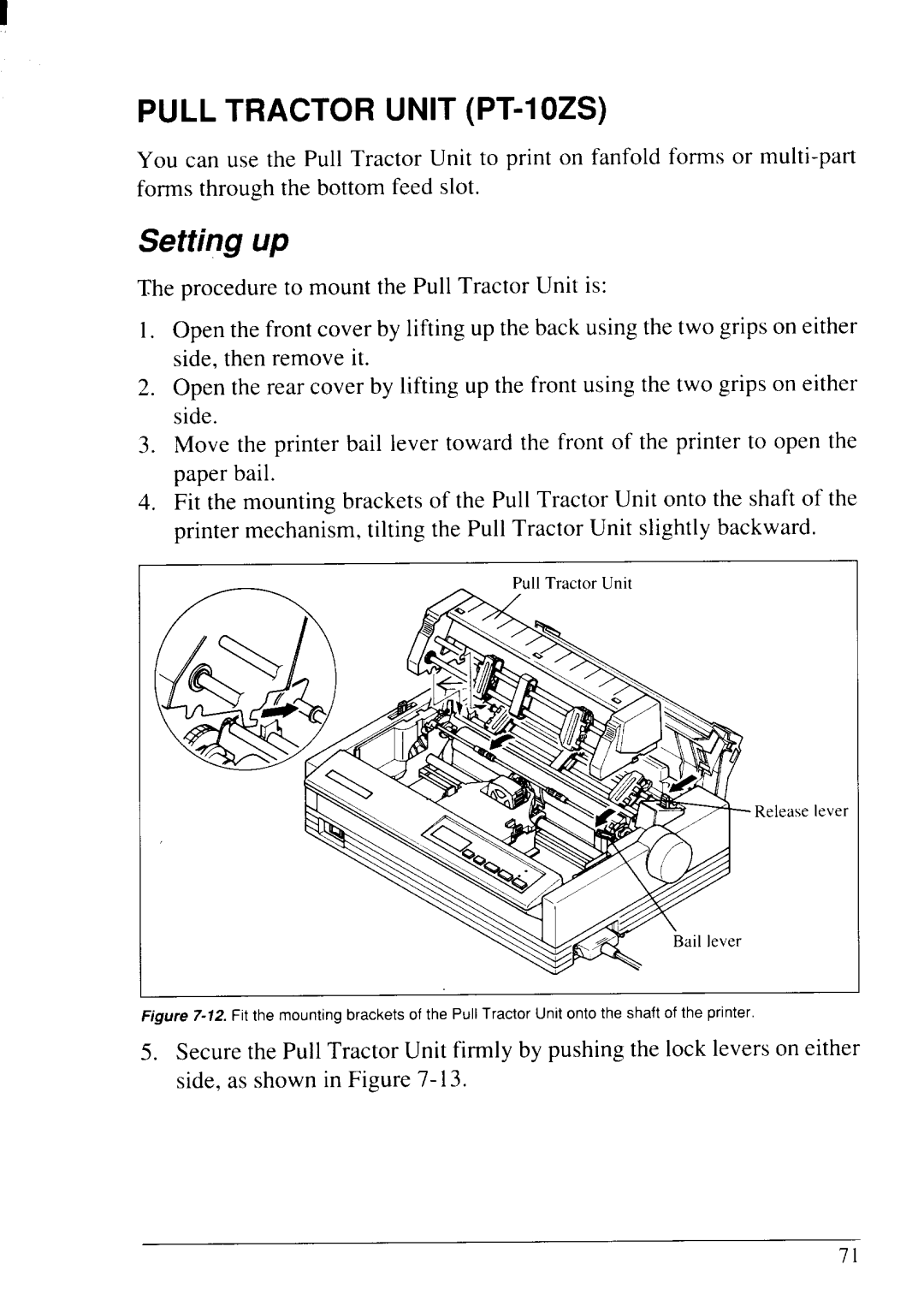 Star Micronics LC24-20 user manual Pull Tractor Unit PT-IOZS, Setting up 